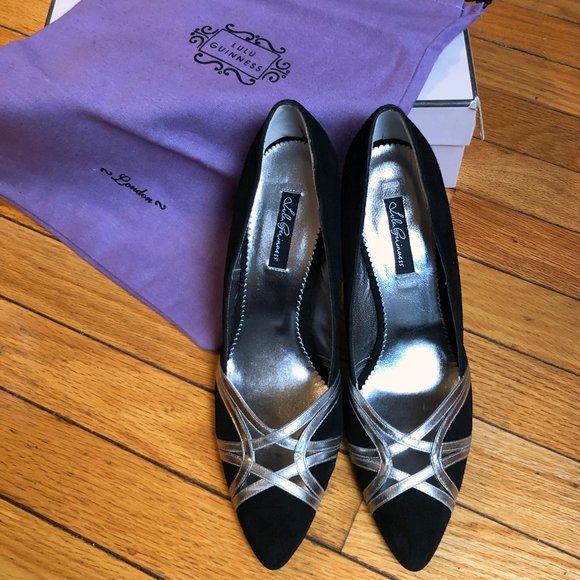 NWT Lulu Guinness black/silver suede heels - Sz 10 / 41 - Picture 2 of 8